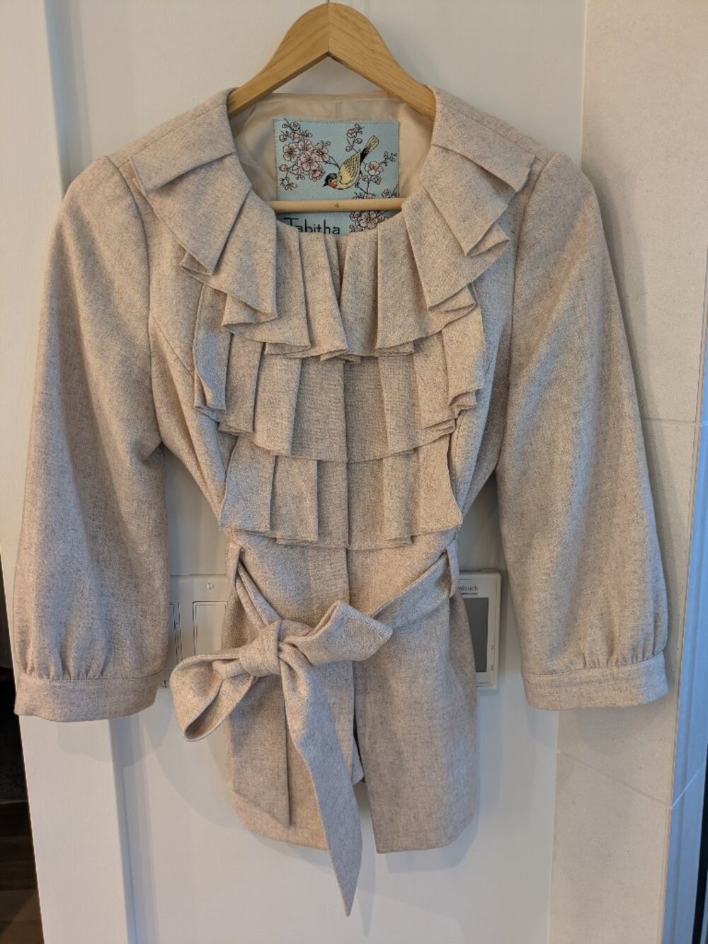Anthropologie Tabitha Foliage Finder Ruffle Wool Blend Belted Jacket Tan Coat 4